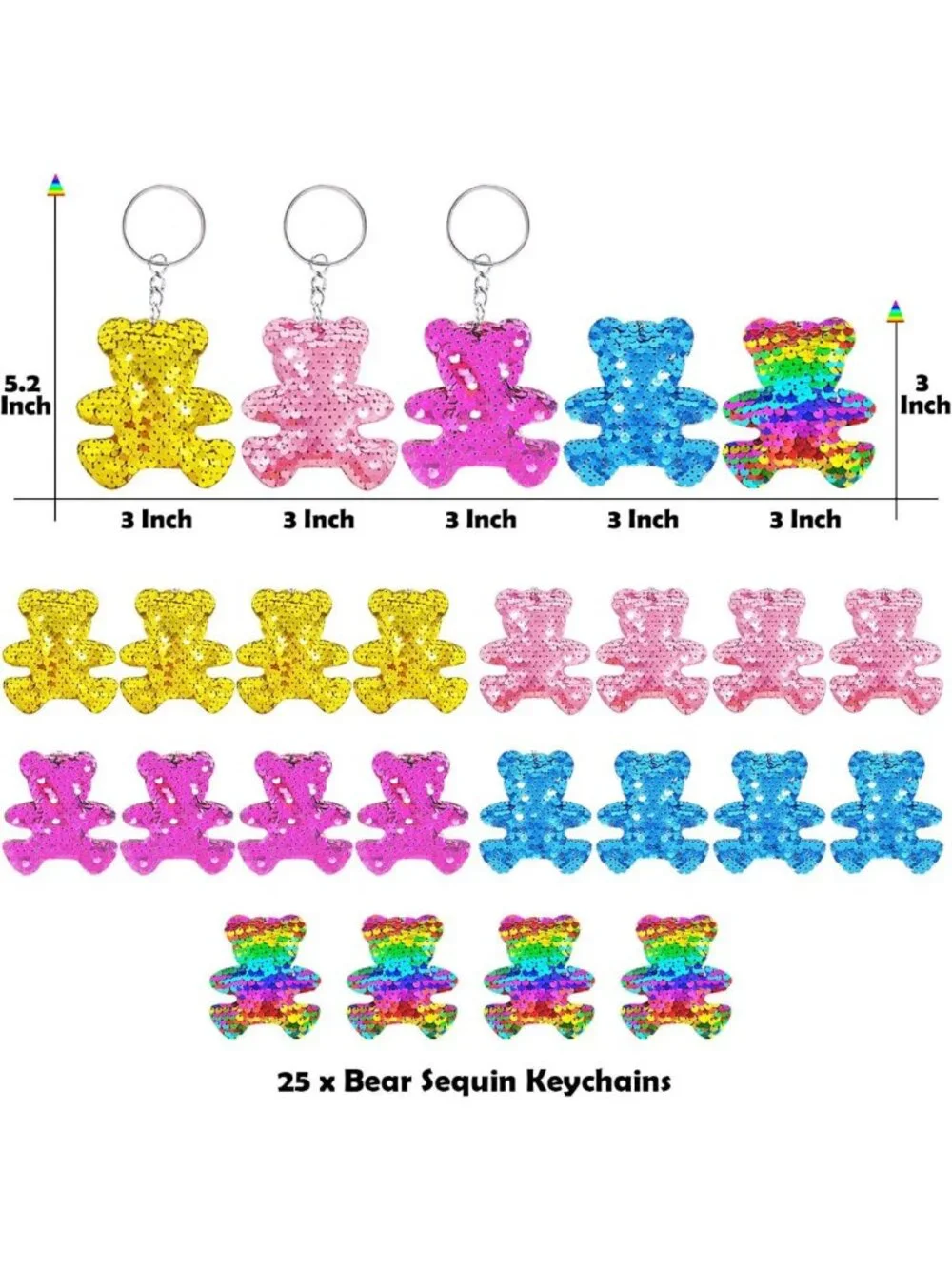 25 Pack Bear Sequin Keychains | Jungle Party Favors, Animal Lover Gifts, 5
